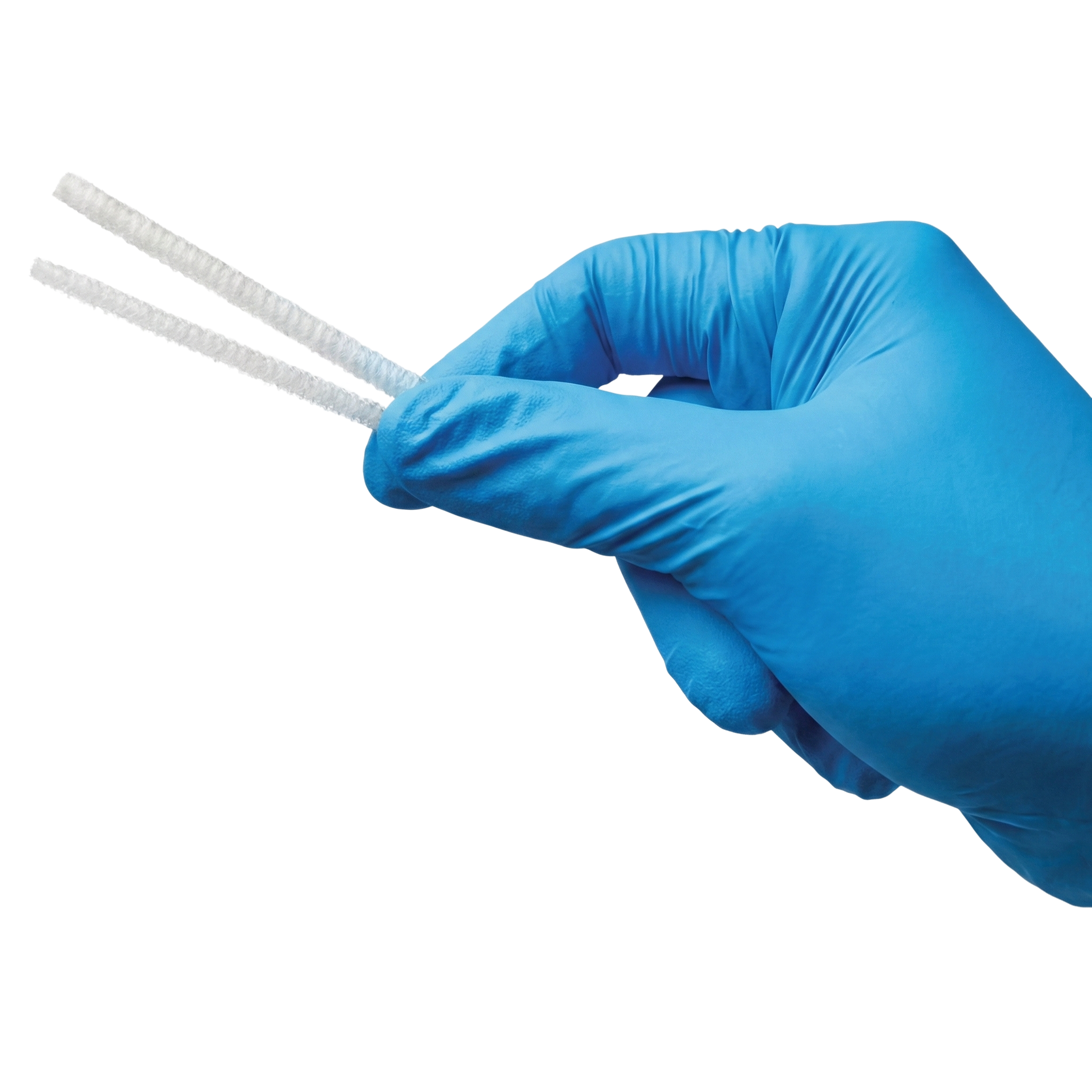 Hand In Blue Glove Holding Beveled Threaded Trimmable Fixation Nail For Bone Repair.